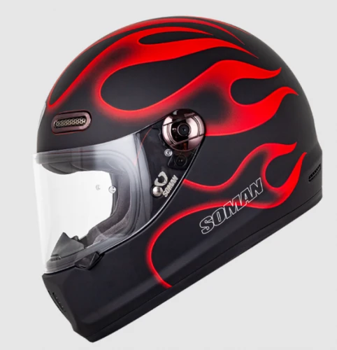 Мотошлем SOMAN H9, matte black red flame