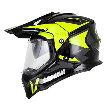 Мотошлем SOMAN M10, black green thunder