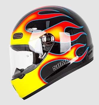 Мотошлем SOMAN H9, black yellow red flame