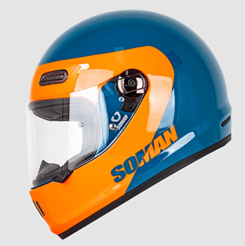 Мотошлем SOMAN H9, shining blue orange equator