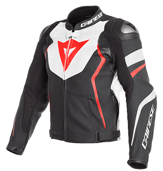 Куртка кожанная Dainese AVRO 4 LEATHER JACKET BLACK-MATT/WHITE/FLUO-RED
