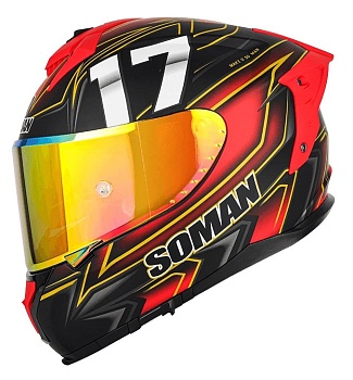 Мотошлем SOMAN SM961-S, STORM 17 black red