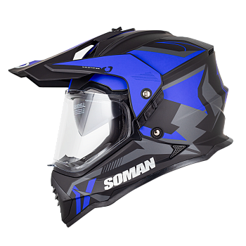 Мотошлем SOMAN M10, black blue thunder