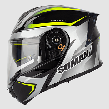 Мотошлем SOMAN SM965, vision yellow silver