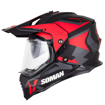 Мотошлем SOMAN M10, matte black red thunder