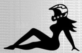 Наклейка вырезанная Praid "Девушка в мотошлеме", 10*13 см., белая