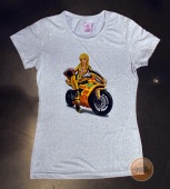 PresentPhoto футболка женская "Мотоциклистка на спорте", голубая